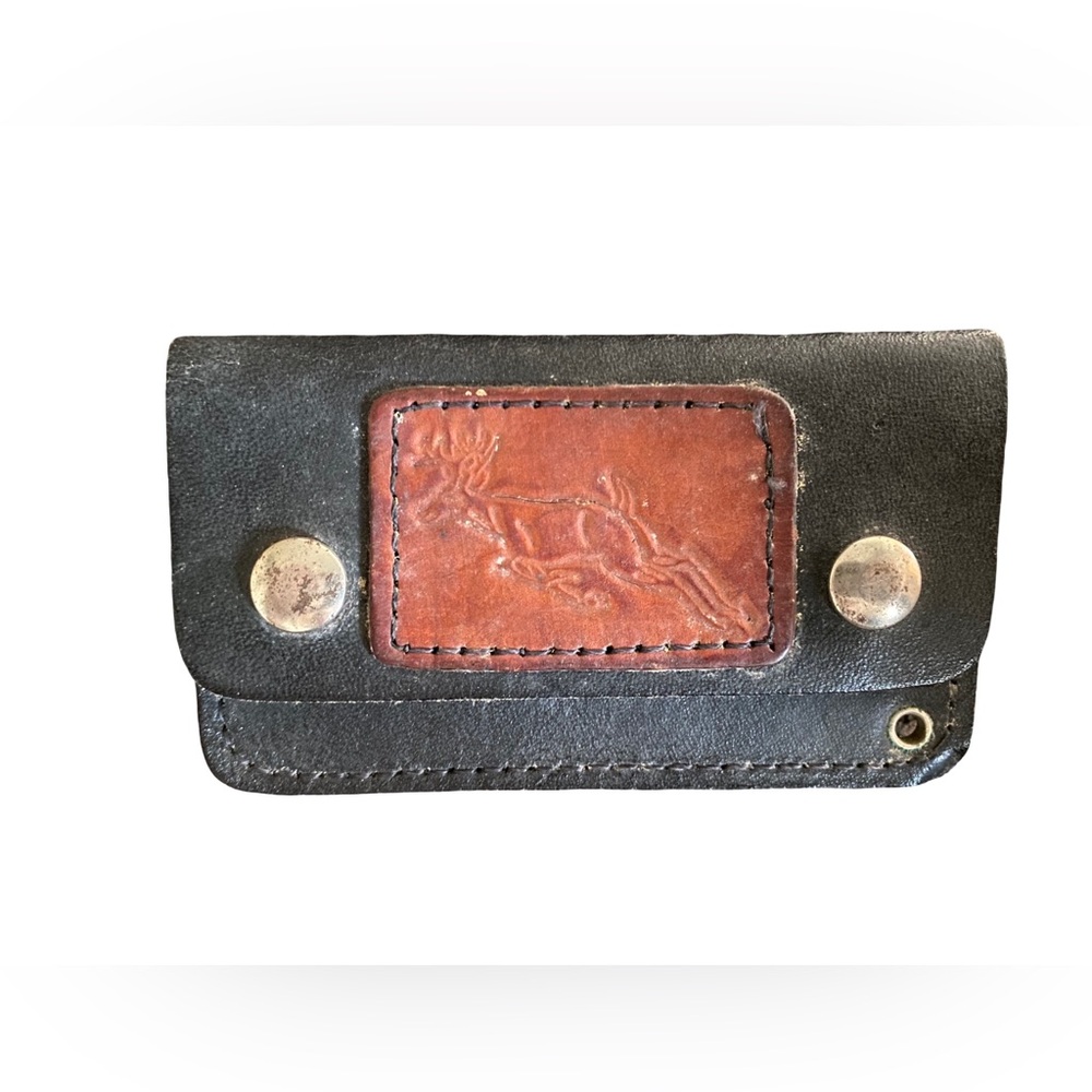Vintage Style Leather Chain Wallet W/Embossed Deer